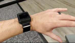 a GIF of my watch recognizing a double-pinch gesture and turning off a TV